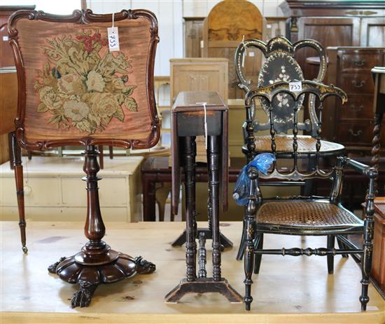 Victorian mother of pearl-inlaid side chair, similar childs armchair (a.f), Sutherland table & rosewood pole screen (4)